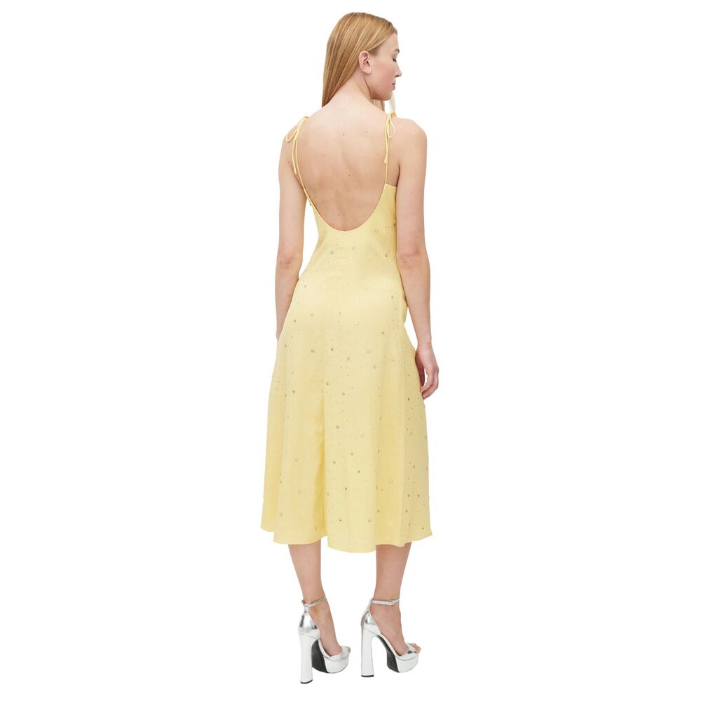 Sandro Praline Rhinestone Maxi Dress Yellow Plunge V-Neck Crossover Strap Sz 38 - Picture 6 of 15